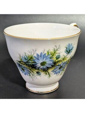Royal Windsor Bone China Tea Cup Blue Floral Gold Trim Vintage England Teacup
